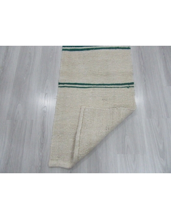 Green Striped Vintage Turkish Hemp Kilim Runner Rug