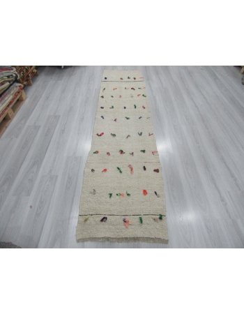 Decorative Vintage Hemp Runner Rug With Pon Pon