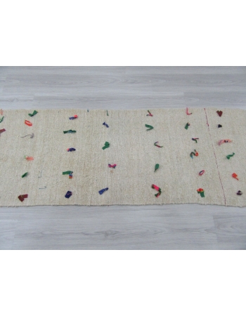 Decorative Vintage Hemp Runner Rug With Pon Pon