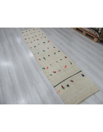 Decorative Vintage Hemp Runner Rug With Pon Pon