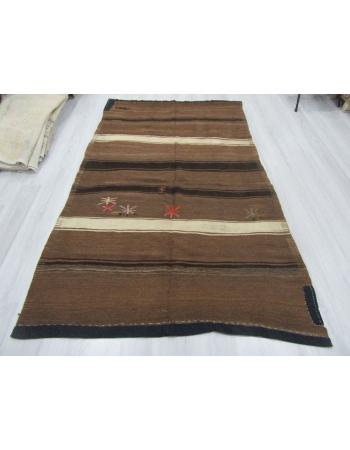 Vintage Natural Turkish Brown Kilim Rug