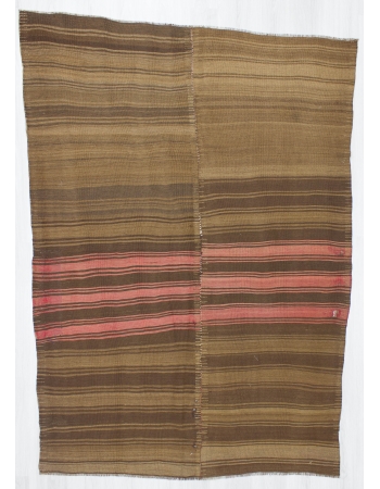 Vintage Brown and Coral striped Kilim Rug