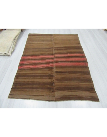 Vintage Brown and Coral striped Kilim Rug