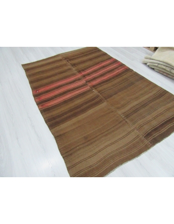 Vintage Brown and Coral striped Kilim Rug