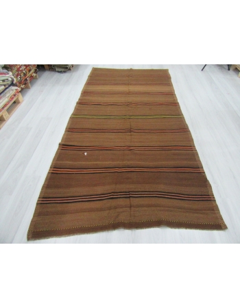 Vintage Striped Turkish Brown Kilim Rug