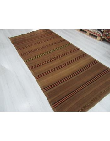 Vintage Striped Turkish Brown Kilim Rug