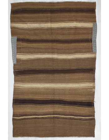 Vintage Striped Turkish Brown Kilim Rug