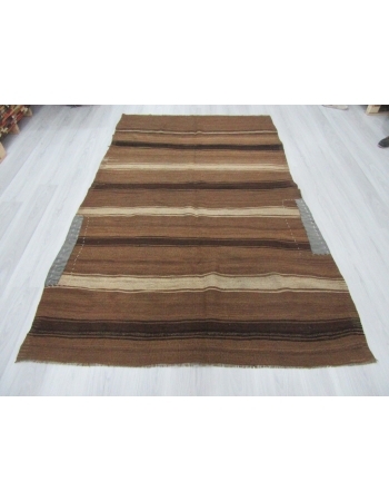 Vintage Striped Turkish Brown Kilim Rug