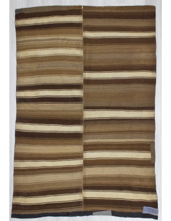 Unique Striped Vintage Turkish Brown Kilim Rug