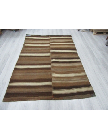 Unique Striped Vintage Turkish Brown Kilim Rug