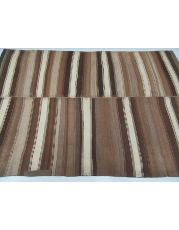 Unique Striped Vintage Turkish Brown Kilim Rug