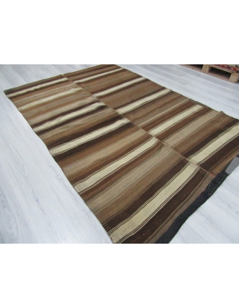 Unique Striped Vintage Turkish Brown Kilim Rug