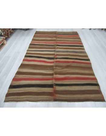 Decorative Striped Vintage Turkish Kilim Rug