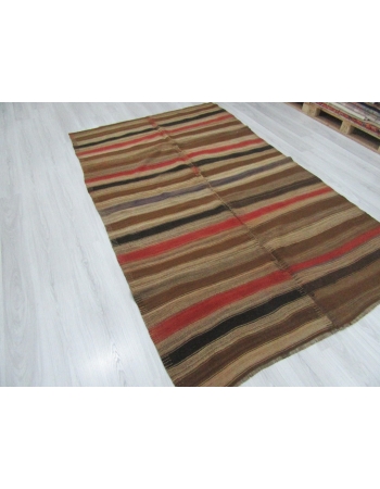 Decorative Striped Vintage Turkish Kilim Rug