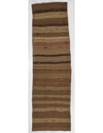 Vintage Brown Turkish Kilim Runner Rug