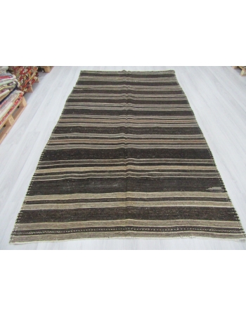 Natural Vintage Striped Turkish Kilim Rug