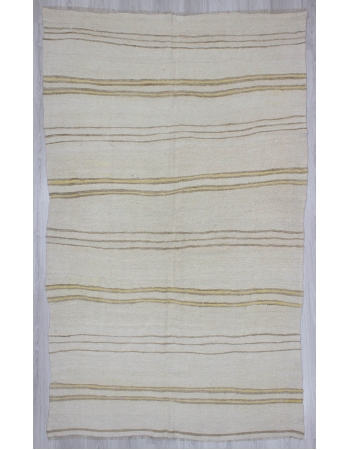 Yellow Striped Vintage Turkish Hemp Kilim Rug