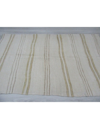 Yellow Striped Vintage Turkish Hemp Kilim Rug