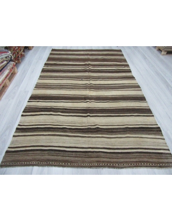 Natural Vintage Striped Turkish Kilim Rug