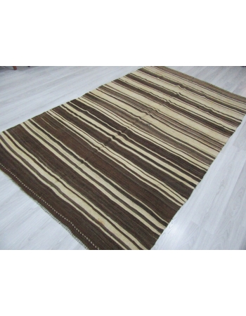 Natural Vintage Striped Turkish Kilim Rug