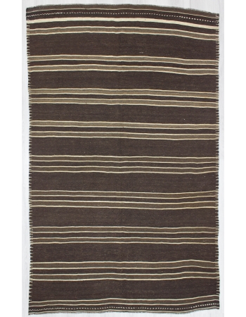 Vintage Striped Natural Brown Turkish Kilim Rug