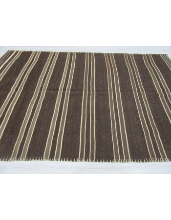 Vintage Striped Natural Brown Turkish Kilim Rug