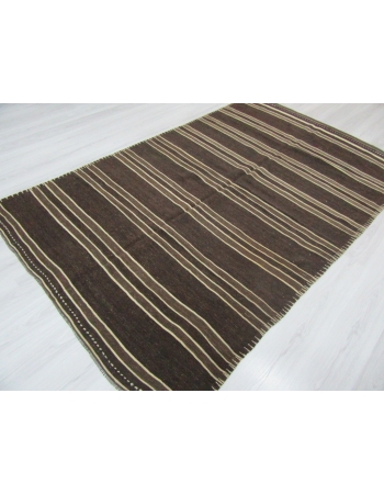 Vintage Striped Natural Brown Turkish Kilim Rug