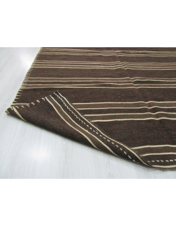 Vintage Striped Natural Brown Turkish Kilim Rug