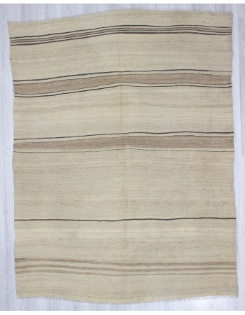 Vintage Natural Striped Wool Kilim Rug