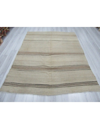 Vintage Natural Striped Wool Kilim Rug