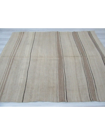 Vintage Natural Striped Wool Kilim Rug