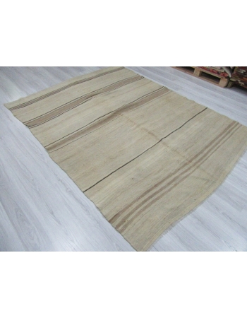 Vintage Natural Striped Wool Kilim Rug