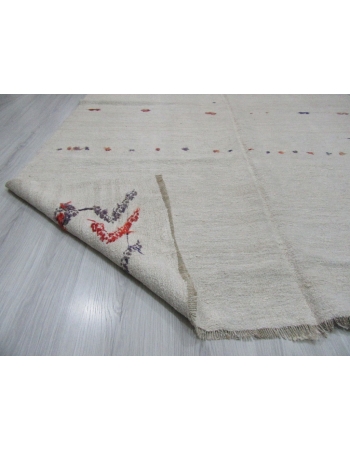 Embroidered Vintage Decorative Hemp Kilim Rug