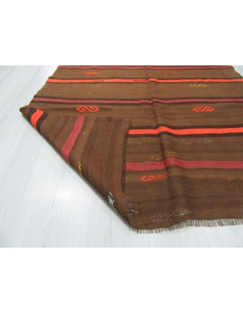 Orange / Brown Striped Vintage Kilim Rug