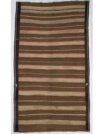 Vintage Brown Striped Natural Kilim Rug