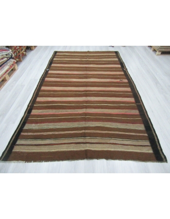 Vintage Brown Striped Natural Kilim Rug