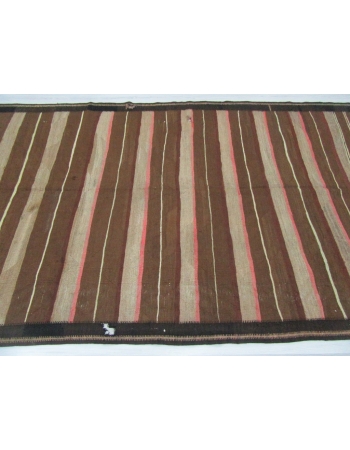 Vintage Brown Striped Natural Kilim Rug