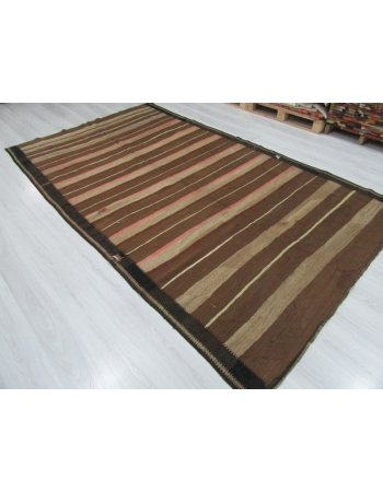 Vintage Brown Striped Natural Kilim Rug