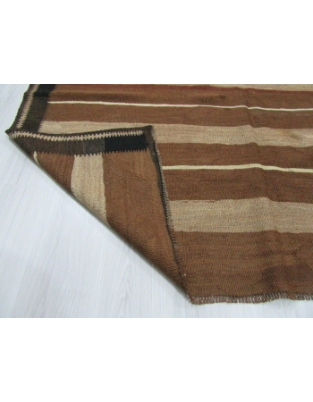 Vintage Brown Striped Natural Kilim Rug