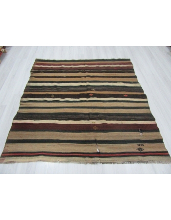 Square Striped Decorative Vintage Kilim Rug