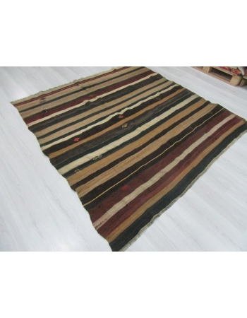 Square Striped Decorative Vintage Kilim Rug