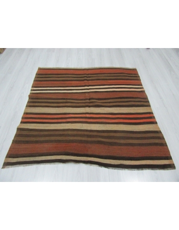 Square Vintage Striped Turkish Kilim Rug