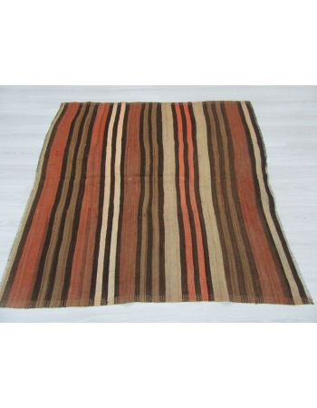 Square Vintage Striped Turkish Kilim Rug