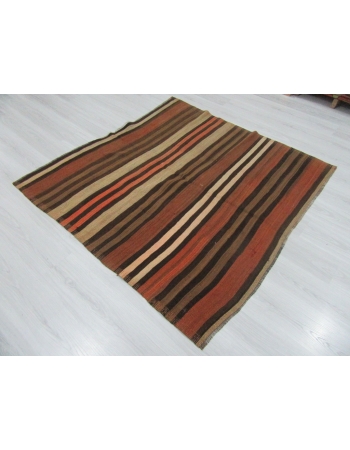 Square Vintage Striped Turkish Kilim Rug