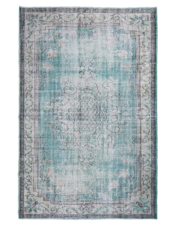 Distressed Vintage Turquoise Oushak Rug