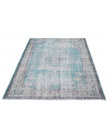 Distressed Vintage Turquoise Oushak Rug