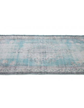 Distressed Vintage Turquoise Oushak Rug