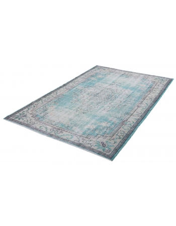 Distressed Vintage Turquoise Oushak Rug