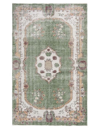 Distressed Vintage Green Oushak Rug