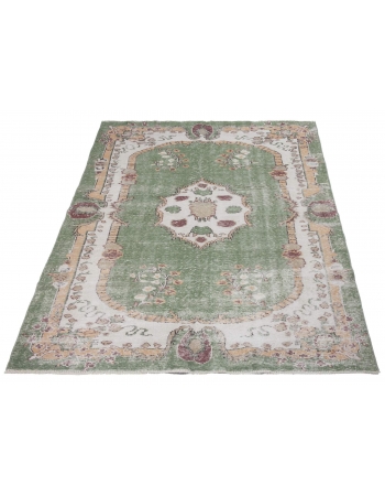 Distressed Vintage Green Oushak Rug